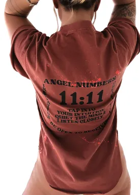 11:11 ANGEL NUMBERS BLEACHED OUT SIDE SLIT TEE