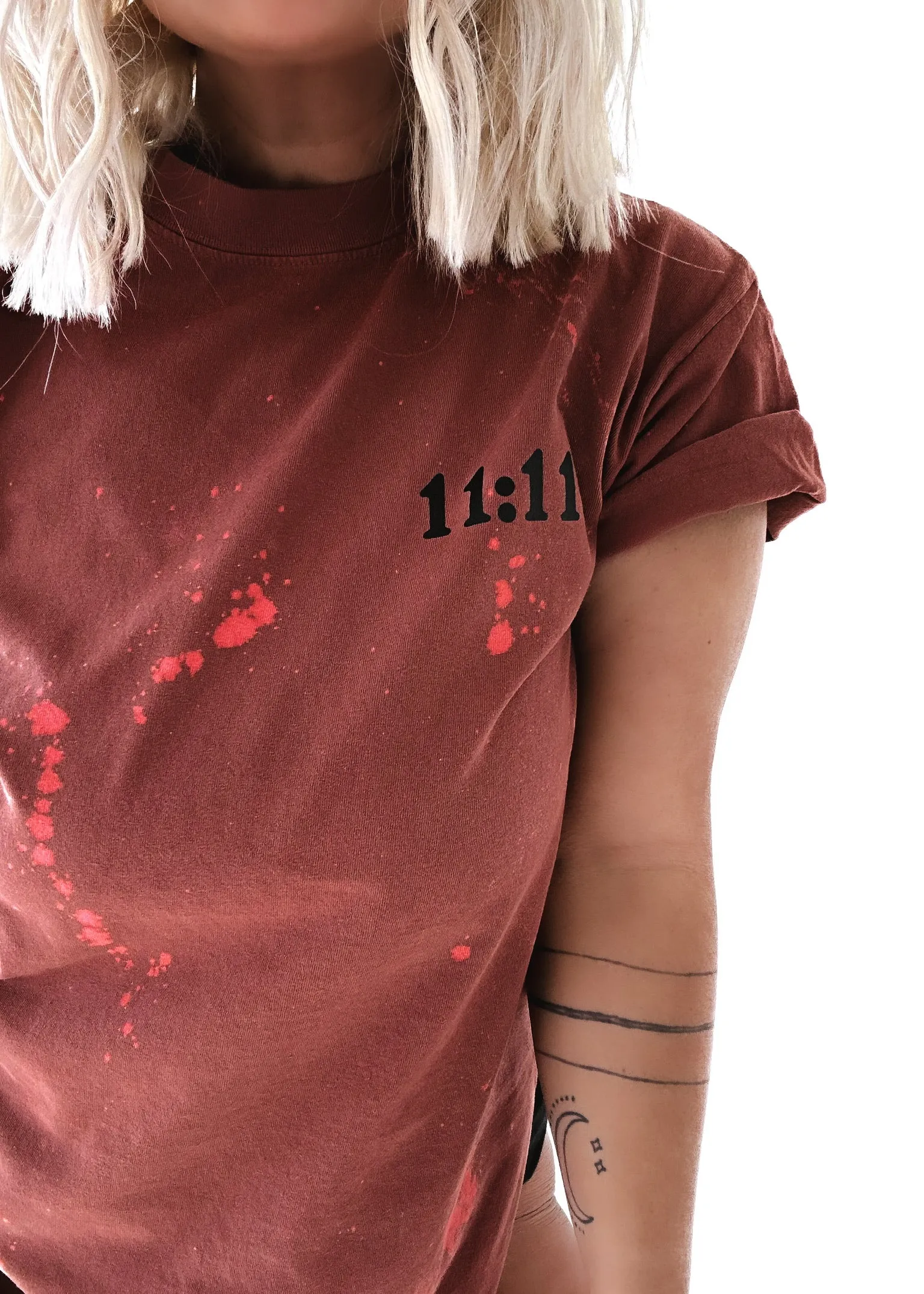 11:11 ANGEL NUMBERS BLEACHED OUT SIDE SLIT TEE