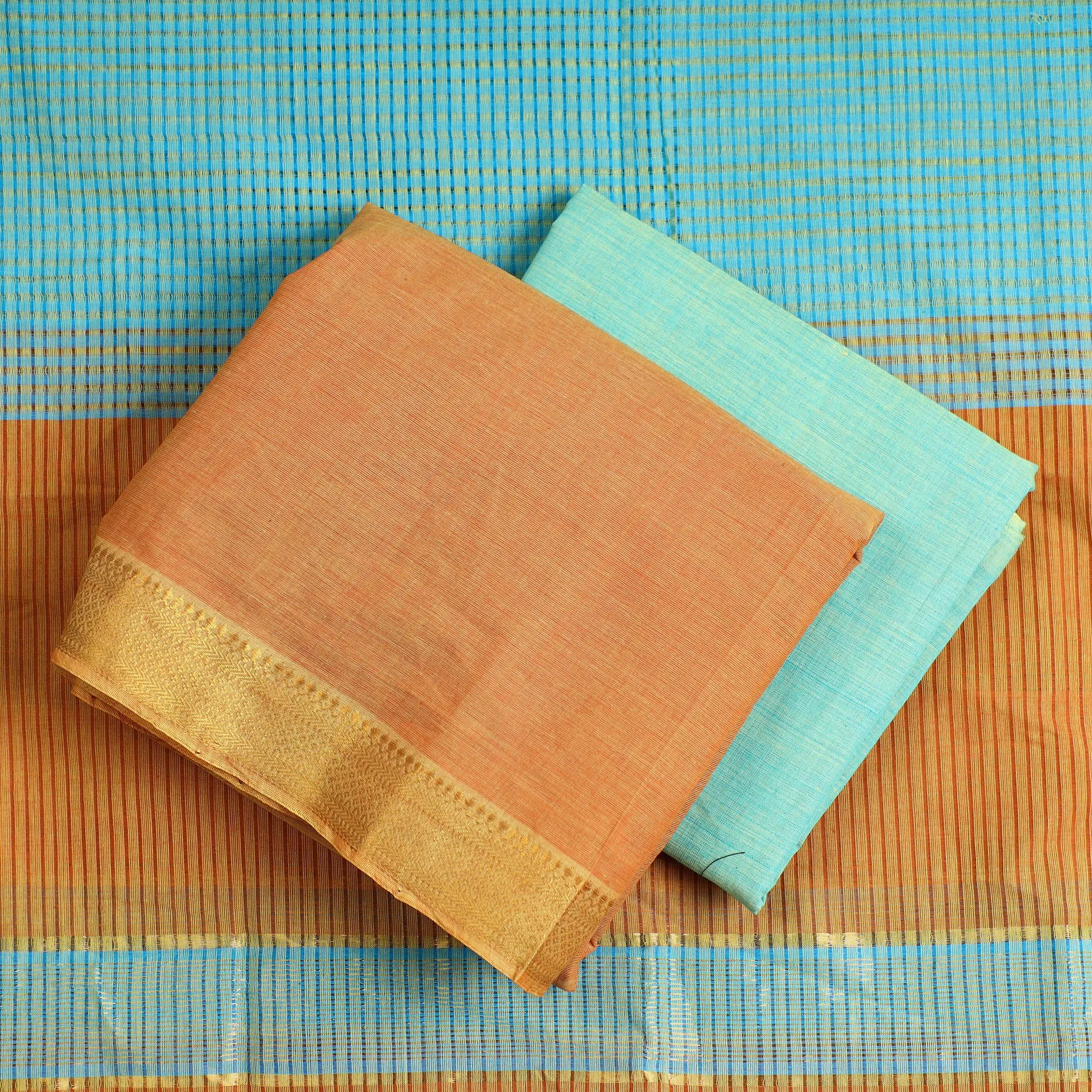 3pc Mangalagiri Handloom Cotton Suit Material Set with Zari Border 18