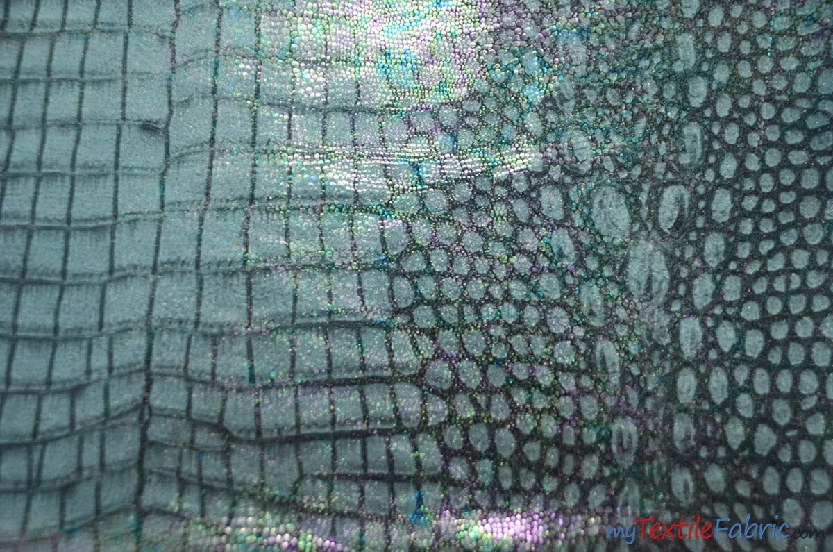 4 Way Stretch Dancewear Fabric | Jungle Alligator Hologram Spandex | 58/60" Wide | Multiple Colors |