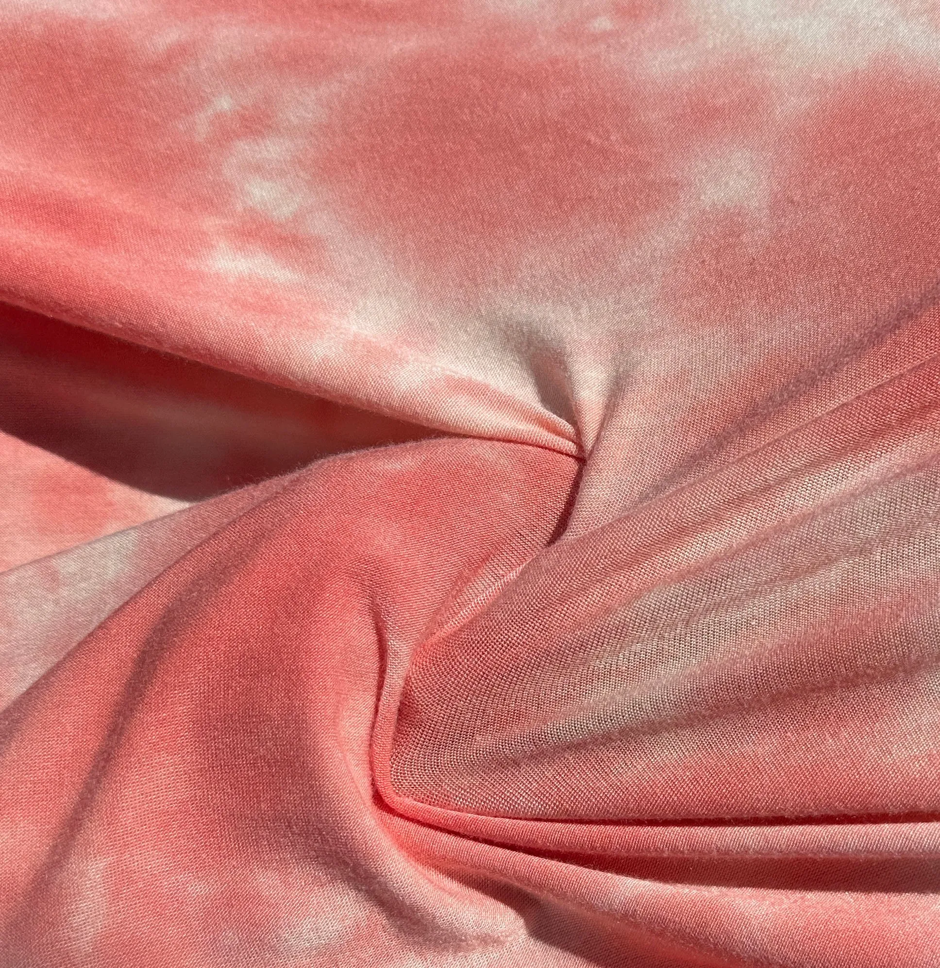 58" Modal Spandex Stretch Pink & White Tie Dye 8 OZ Knit Fabric By the Yard
