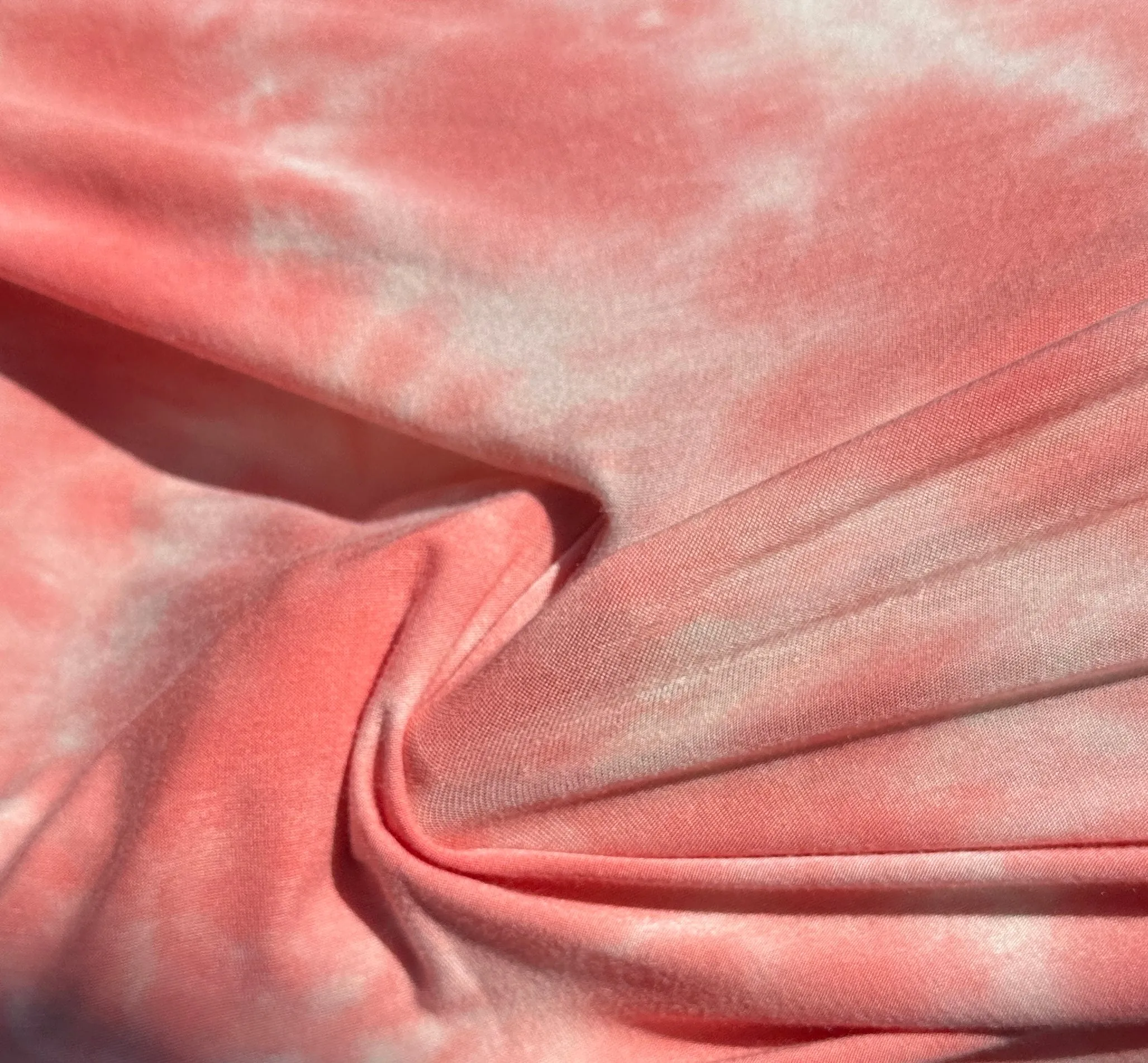 58" Modal Spandex Stretch Pink & White Tie Dye 8 OZ Knit Fabric By the Yard