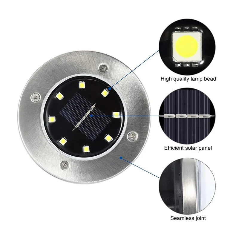 8-LED Solar Stainless Steel Underground Lamp