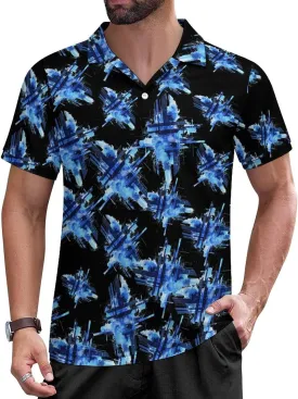 Abstract Blue Geometry Mens Polo Shirts Short Sleeve Mesh Gym T-Shirt Summer Tee Top