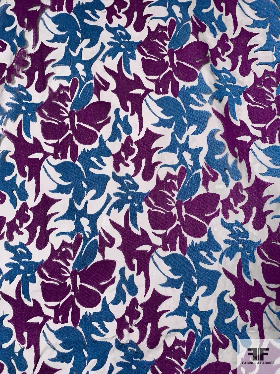 Abstract Floral Embroidered Polyester Organza - Purple / Blue-Teal / Black