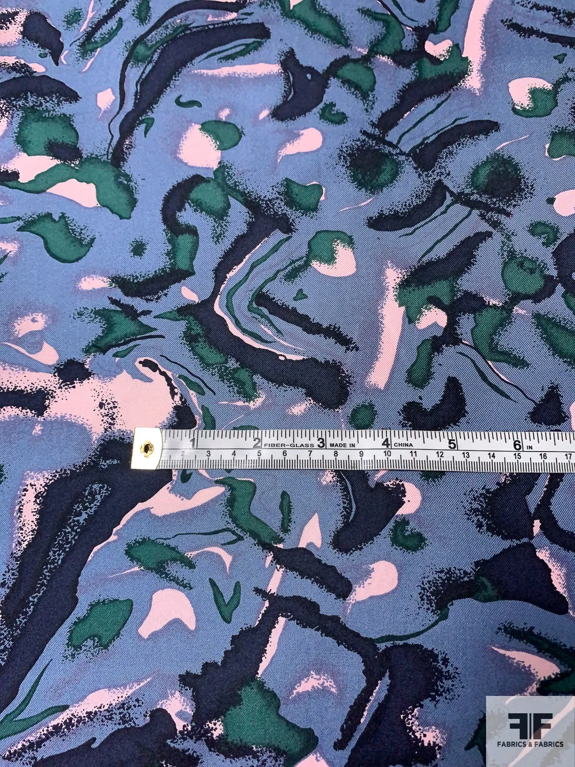 Abstract Printed Vintage Silk Twill - Antique Blue / Navy / Evergreen / Light Pink