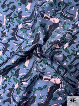 Abstract Printed Vintage Silk Twill - Antique Blue / Navy / Evergreen / Light Pink