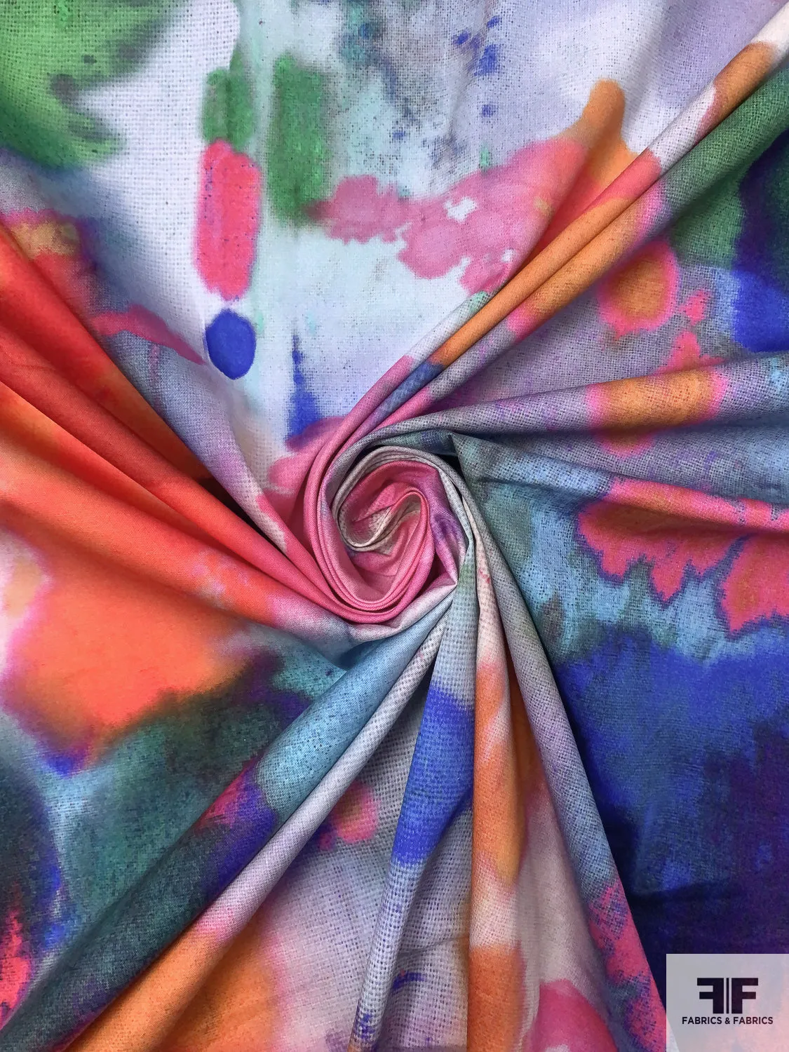 Abstract Watercolor Printed Stretch Fine Cotton Twill - Multicolor