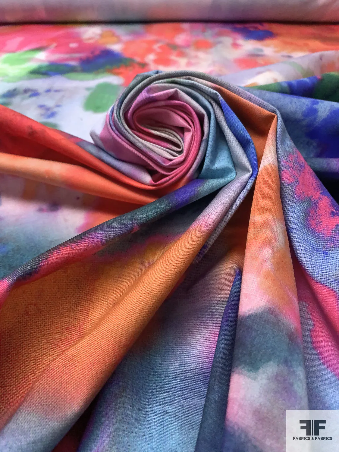 Abstract Watercolor Printed Stretch Fine Cotton Twill - Multicolor