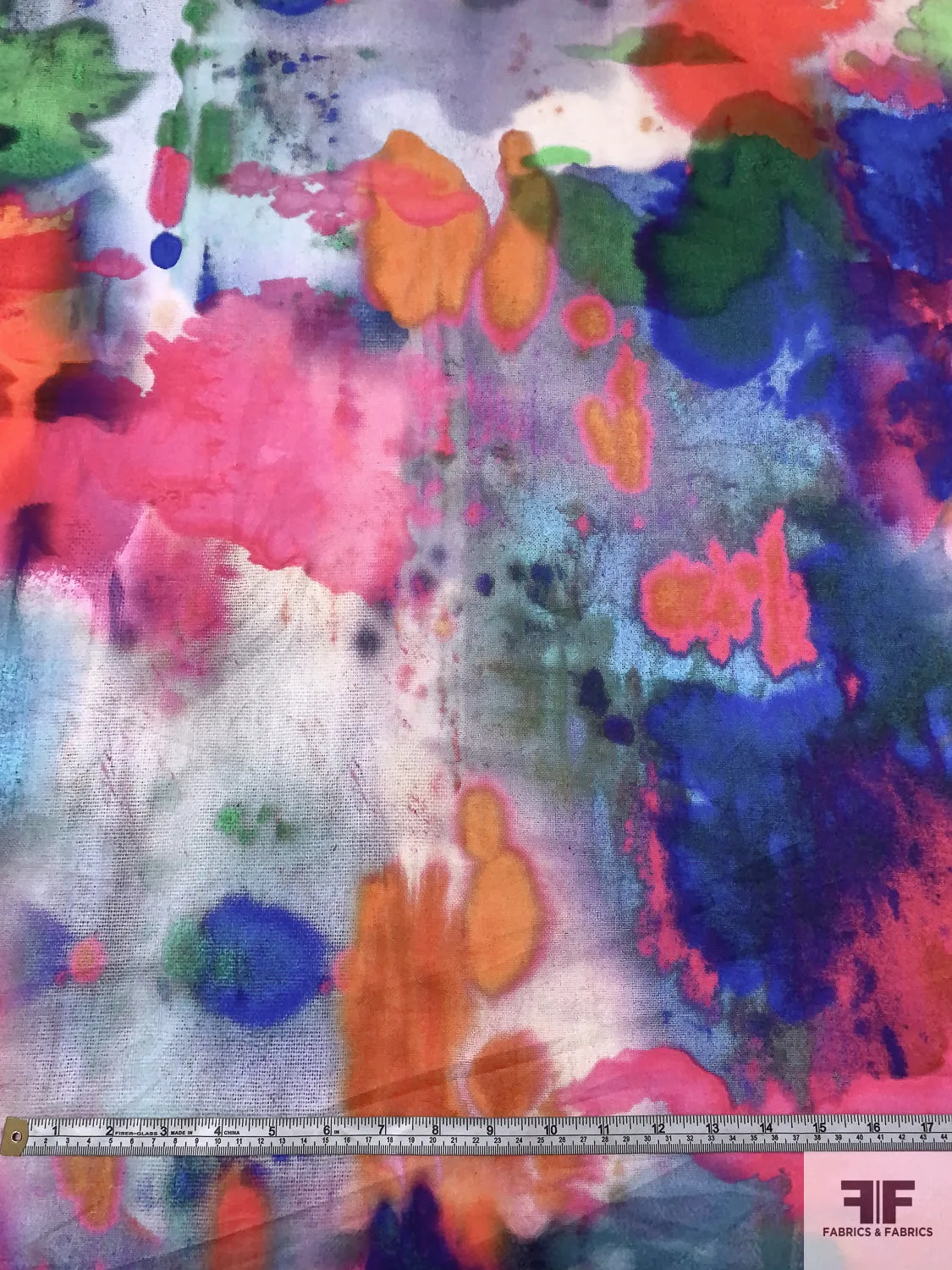 Abstract Watercolor Printed Stretch Fine Cotton Twill - Multicolor