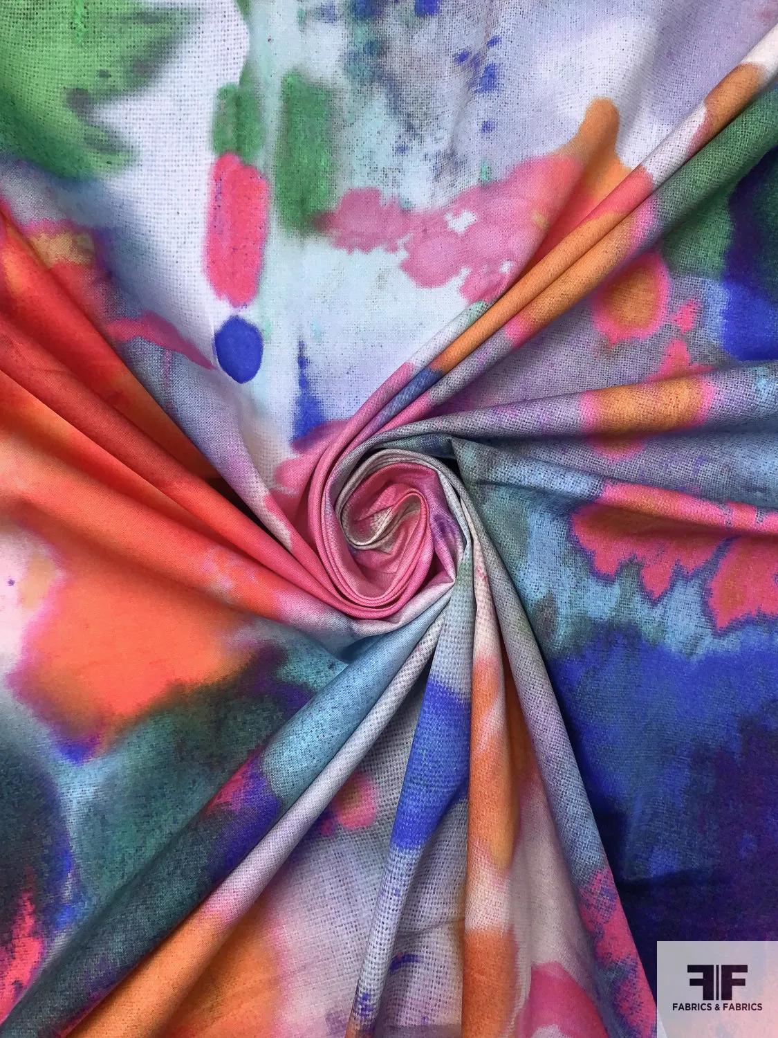 Abstract Watercolor Printed Stretch Fine Cotton Twill - Multicolor