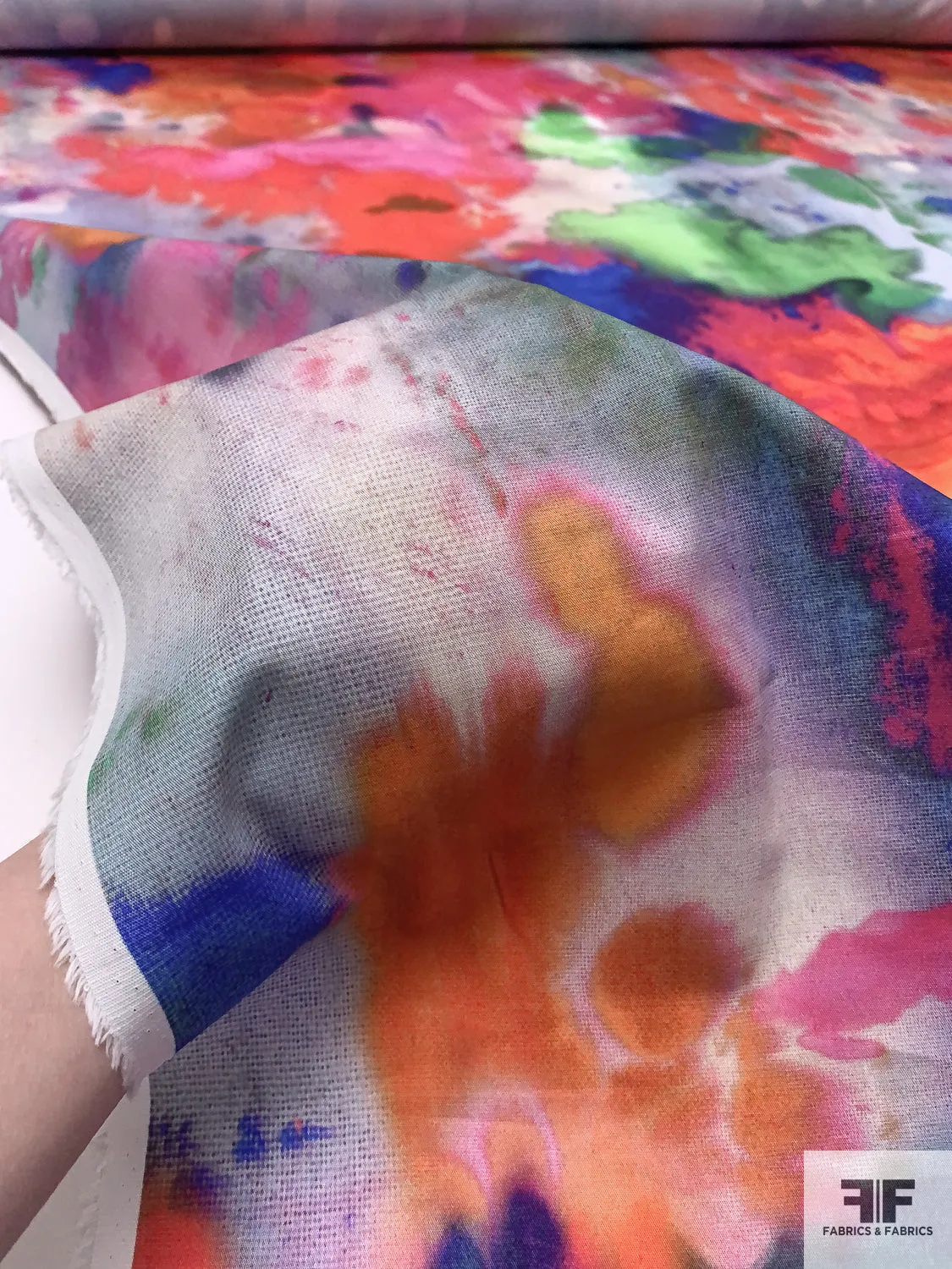 Abstract Watercolor Printed Stretch Fine Cotton Twill - Multicolor