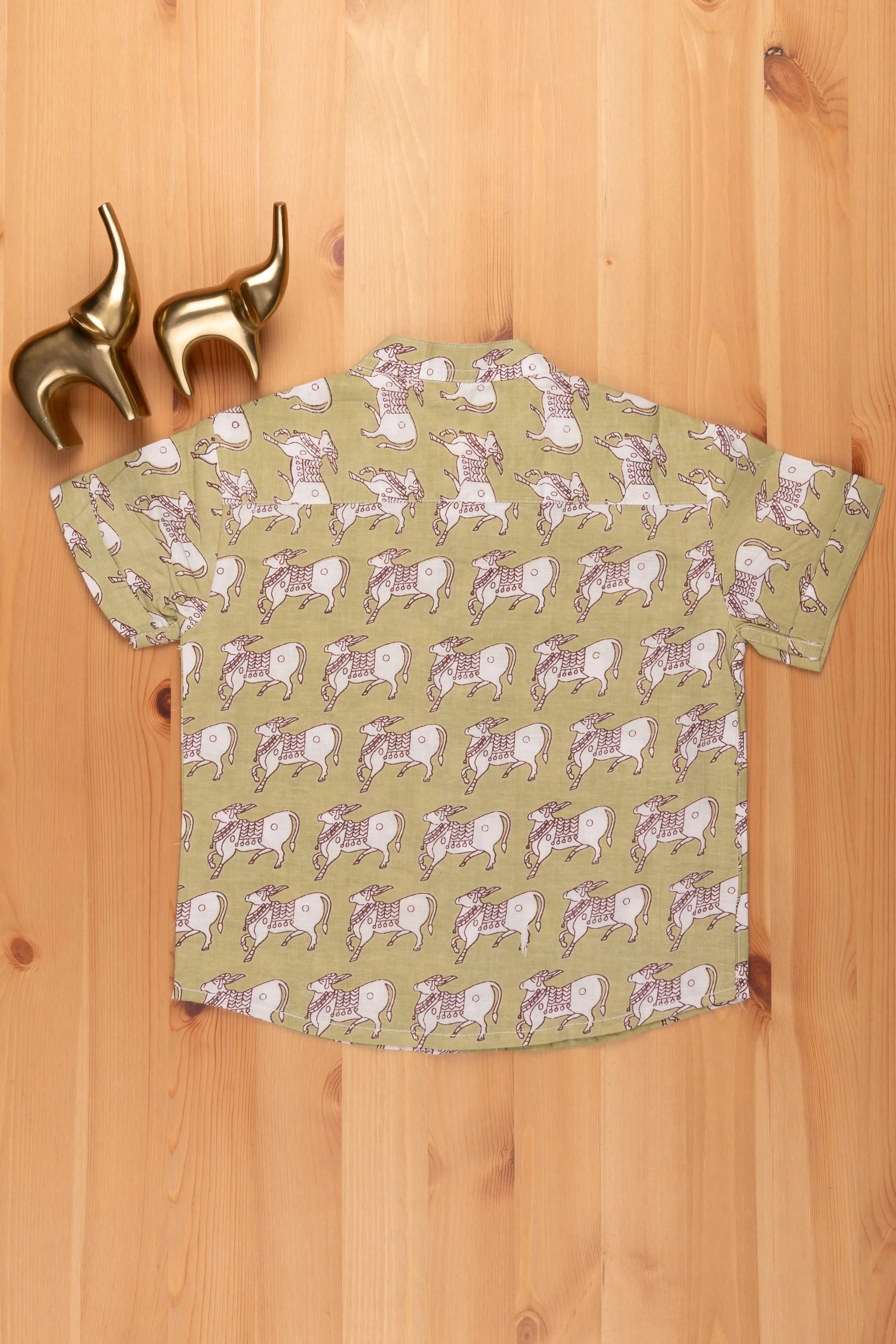 AC. Boys Green Pitchwai Cow Printed Casual Cotton Shirt by The Nesavu