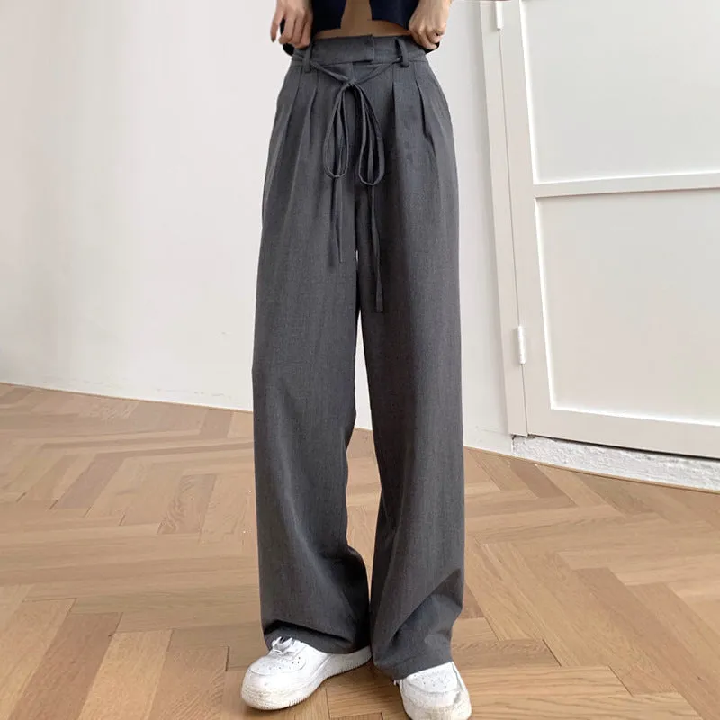 Aiertu buisness casual women outfits chic Gray Suit Pants Women's Draping Pants Straight Loose Wide-Leg Pants High Waist Mopping Casual Pants Fashion