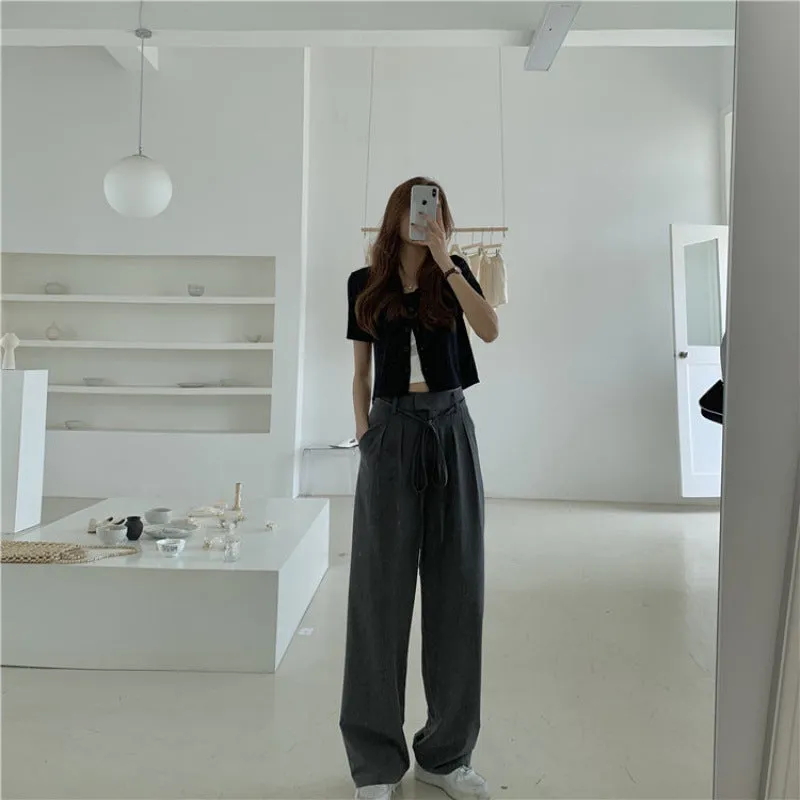 Aiertu buisness casual women outfits chic Gray Suit Pants Women's Draping Pants Straight Loose Wide-Leg Pants High Waist Mopping Casual Pants Fashion