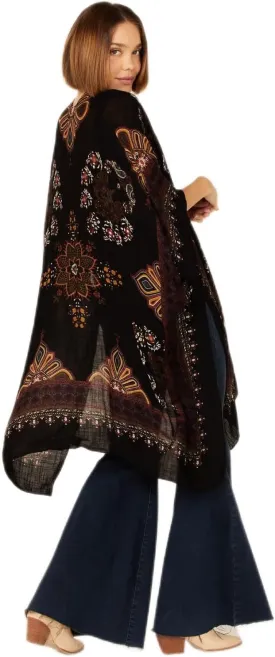 Angie Women's Standard Scarf Print Kimono, Black