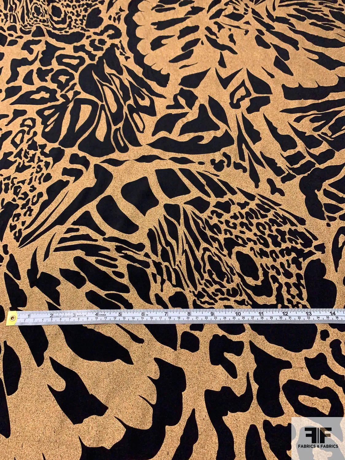 Animal Inspired Matte-Side Foil Printed Stretch Silk Charmeuse - Metallic Tan / Black