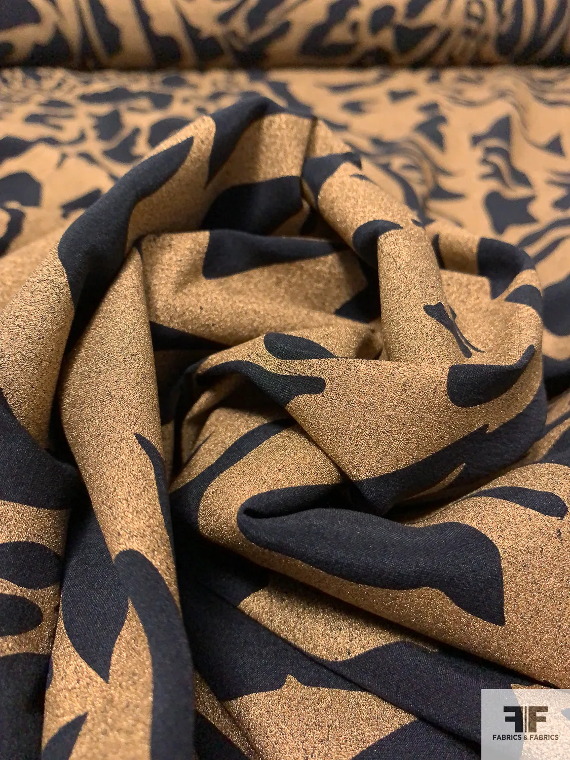 Animal Inspired Matte-Side Foil Printed Stretch Silk Charmeuse - Metallic Tan / Black