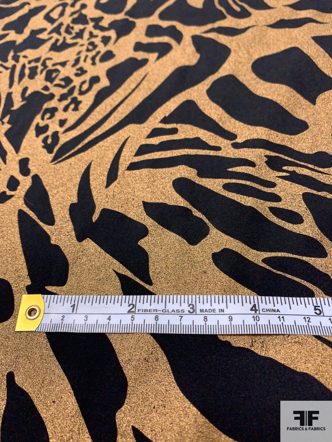 Animal Inspired Matte-Side Foil Printed Stretch Silk Charmeuse - Metallic Tan / Black