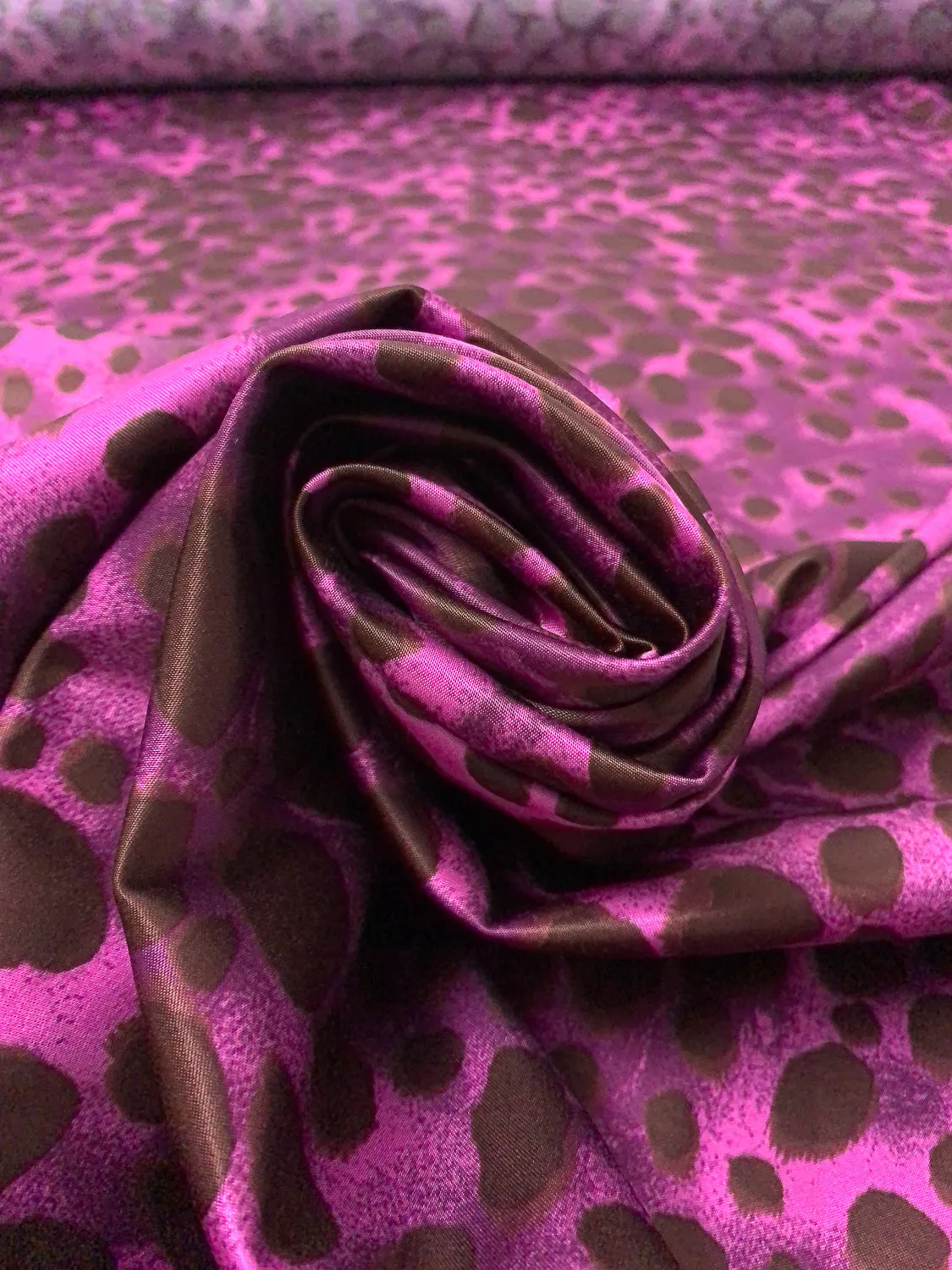 Animal Pattern Inspired Printed Stretch Viscose-Cotton Sateen - Purple / Wild Orchid / Brown