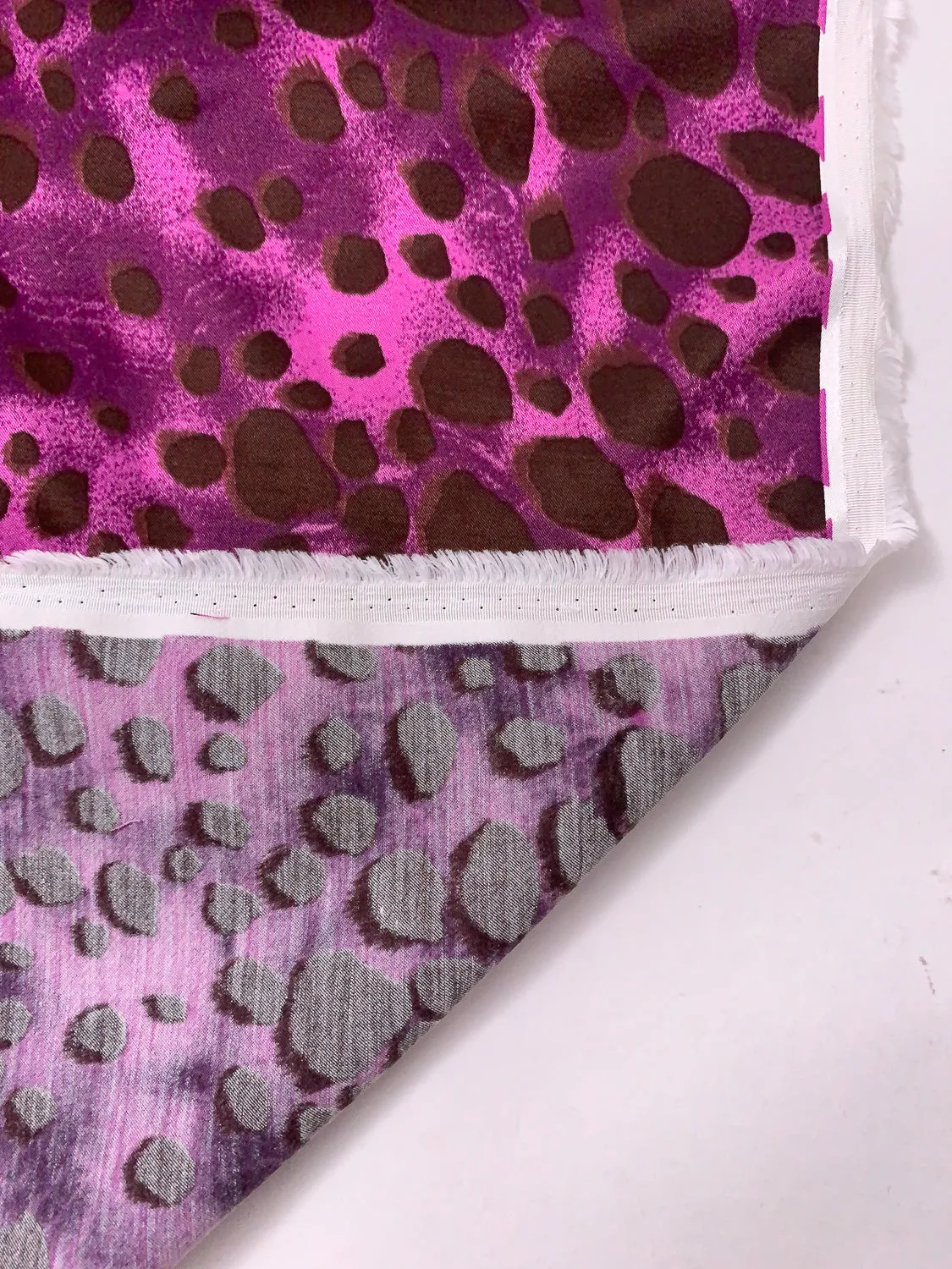 Animal Pattern Inspired Printed Stretch Viscose-Cotton Sateen - Purple / Wild Orchid / Brown