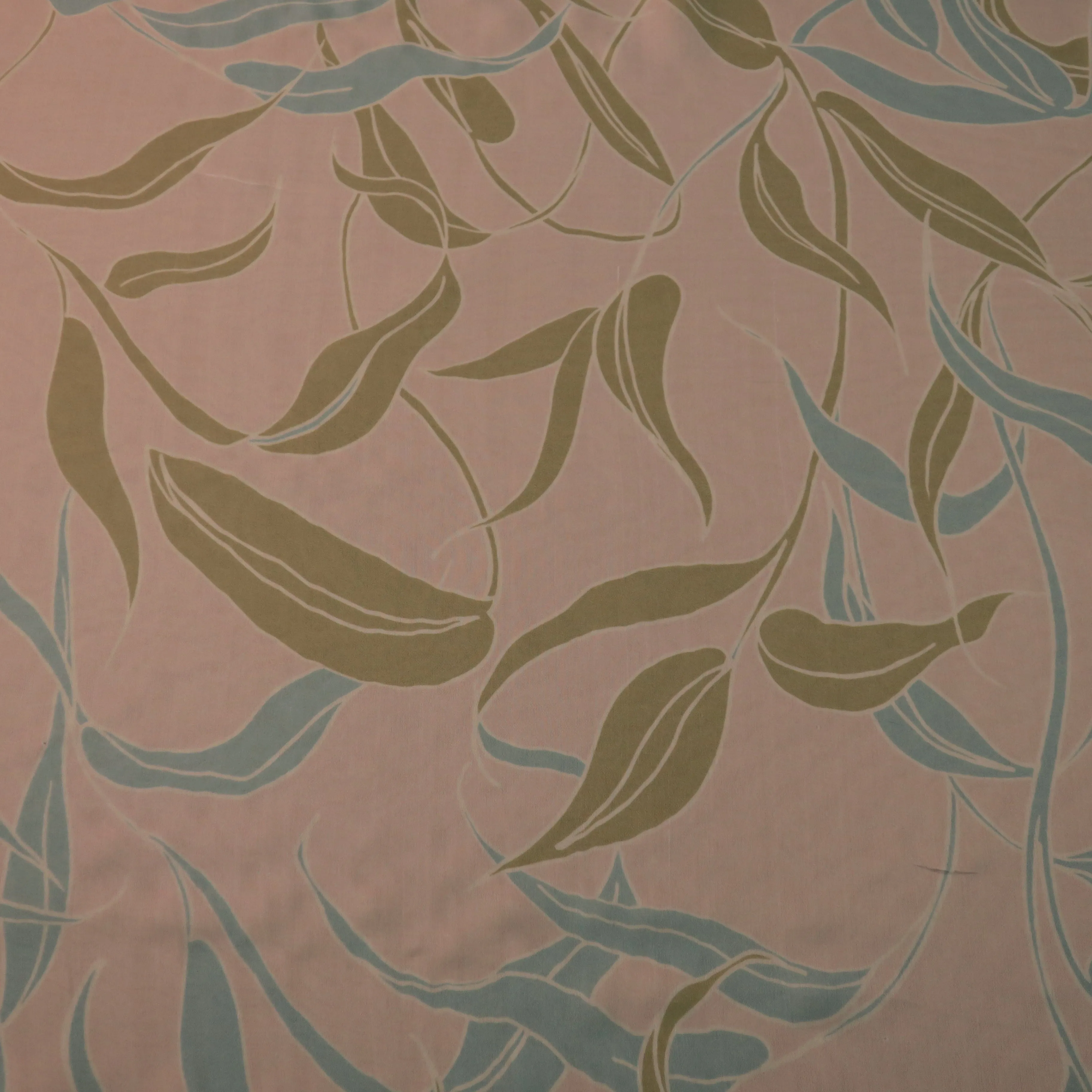 Aqua and Brown Floral with a Light Pink Background Printed Silk Chiffon Fabric
