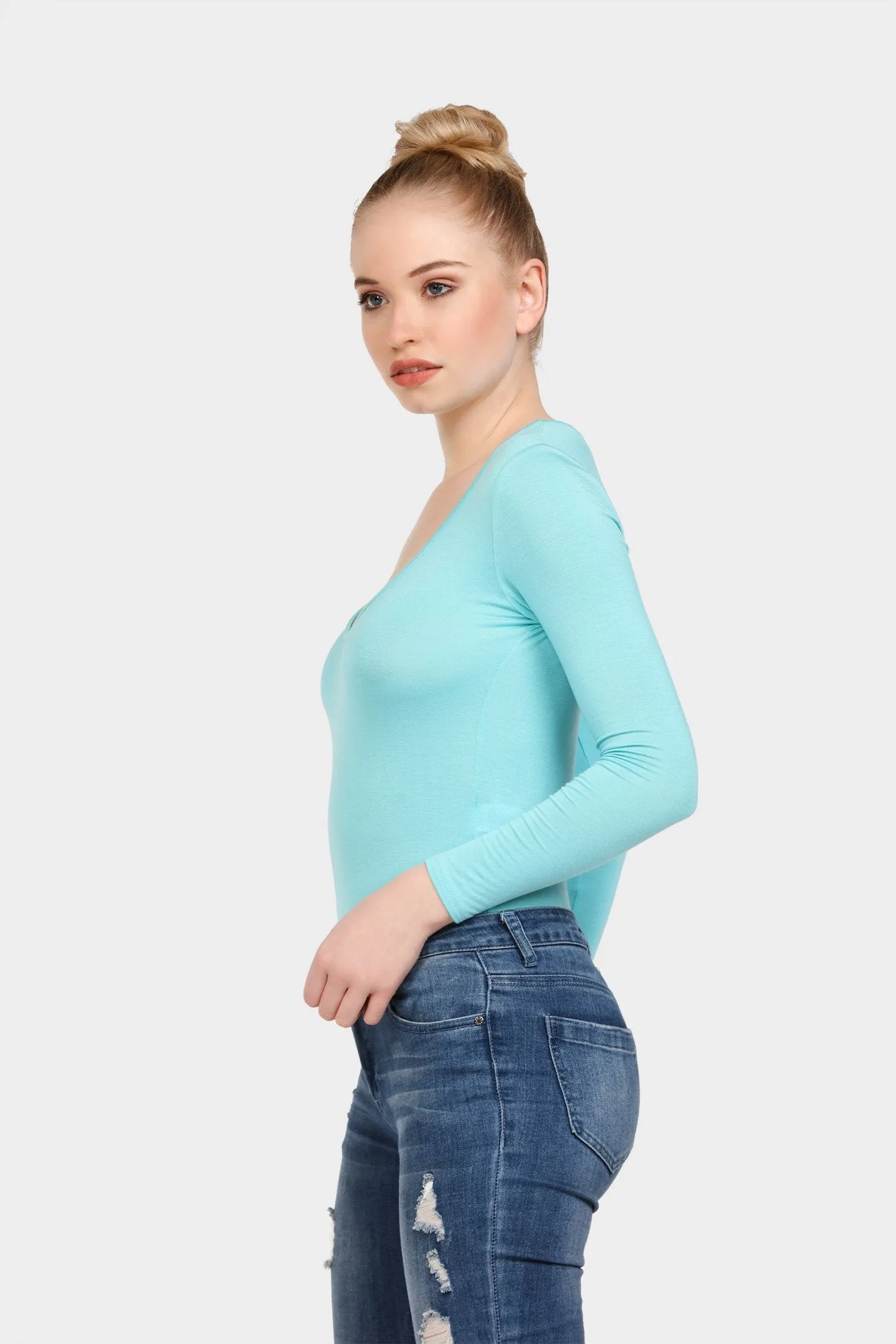 Aqua V Neck Thong Bodysuit