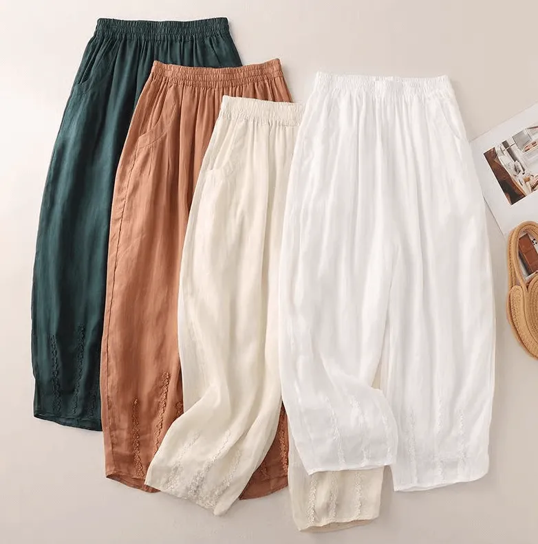 Babakud Women Artistic Bloom Linen Casual Pants
