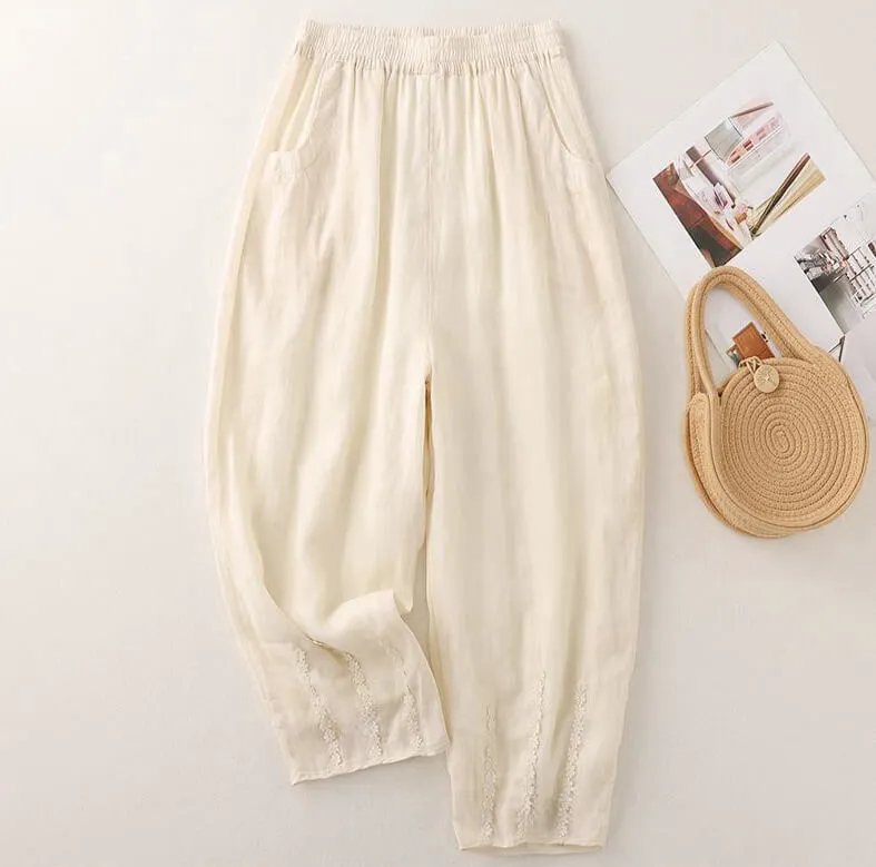 Babakud Women Artistic Bloom Linen Casual Pants