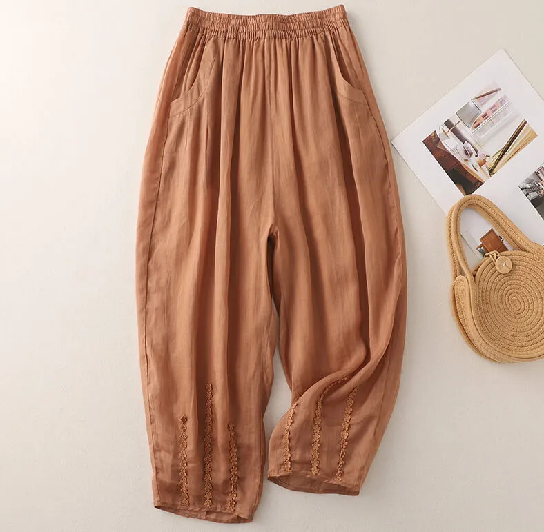 Babakud Women Artistic Bloom Linen Casual Pants