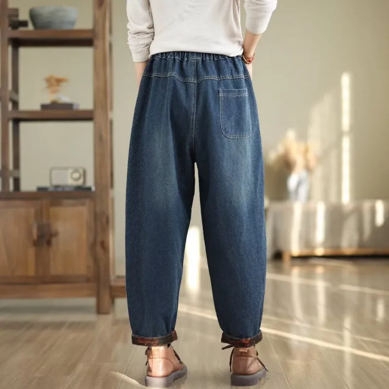Babakud Women Autumn Embroidered Denim Casual Pants