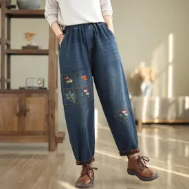 Babakud Women Autumn Embroidered Denim Casual Pants