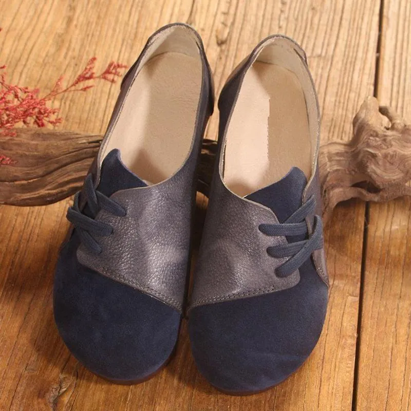 Babakud Women Retro Sewing Lace Up Casual Flat Shoes