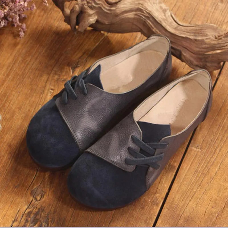 Babakud Women Retro Sewing Lace Up Casual Flat Shoes