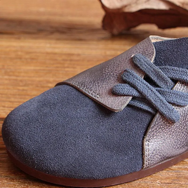 Babakud Women Retro Sewing Lace Up Casual Flat Shoes