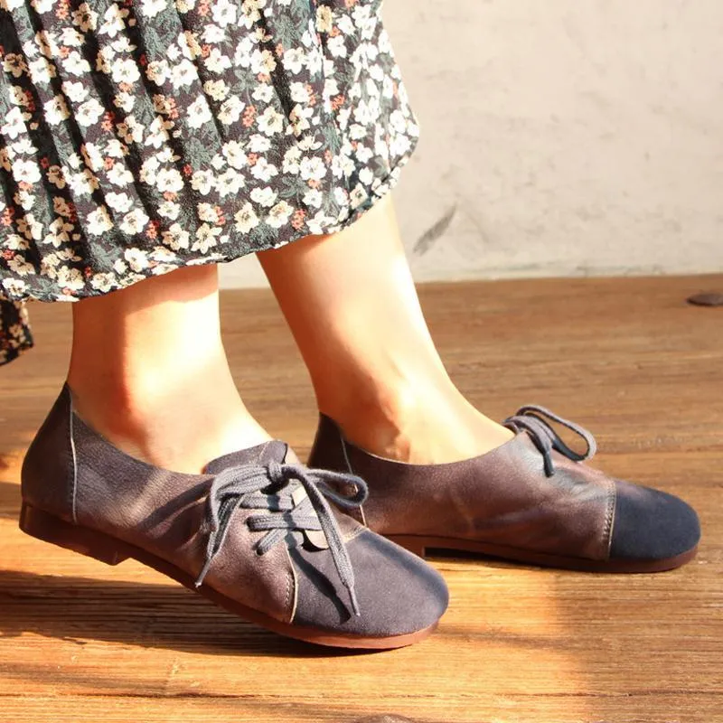 Babakud Women Retro Sewing Lace Up Casual Flat Shoes