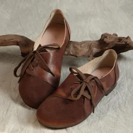 Babakud Women Retro Sewing Lace Up Casual Flat Shoes