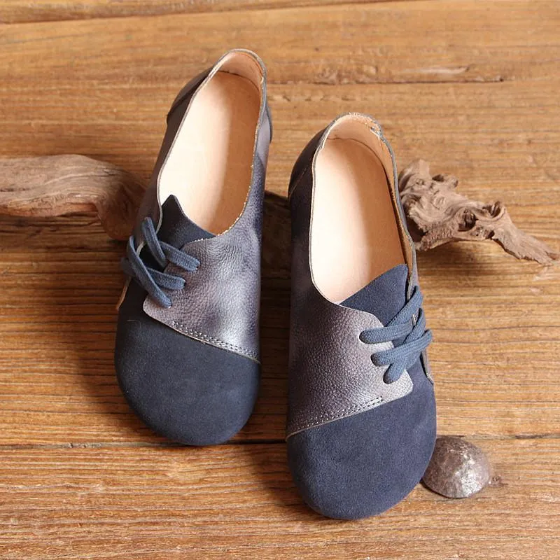 Babakud Women Retro Sewing Lace Up Casual Flat Shoes