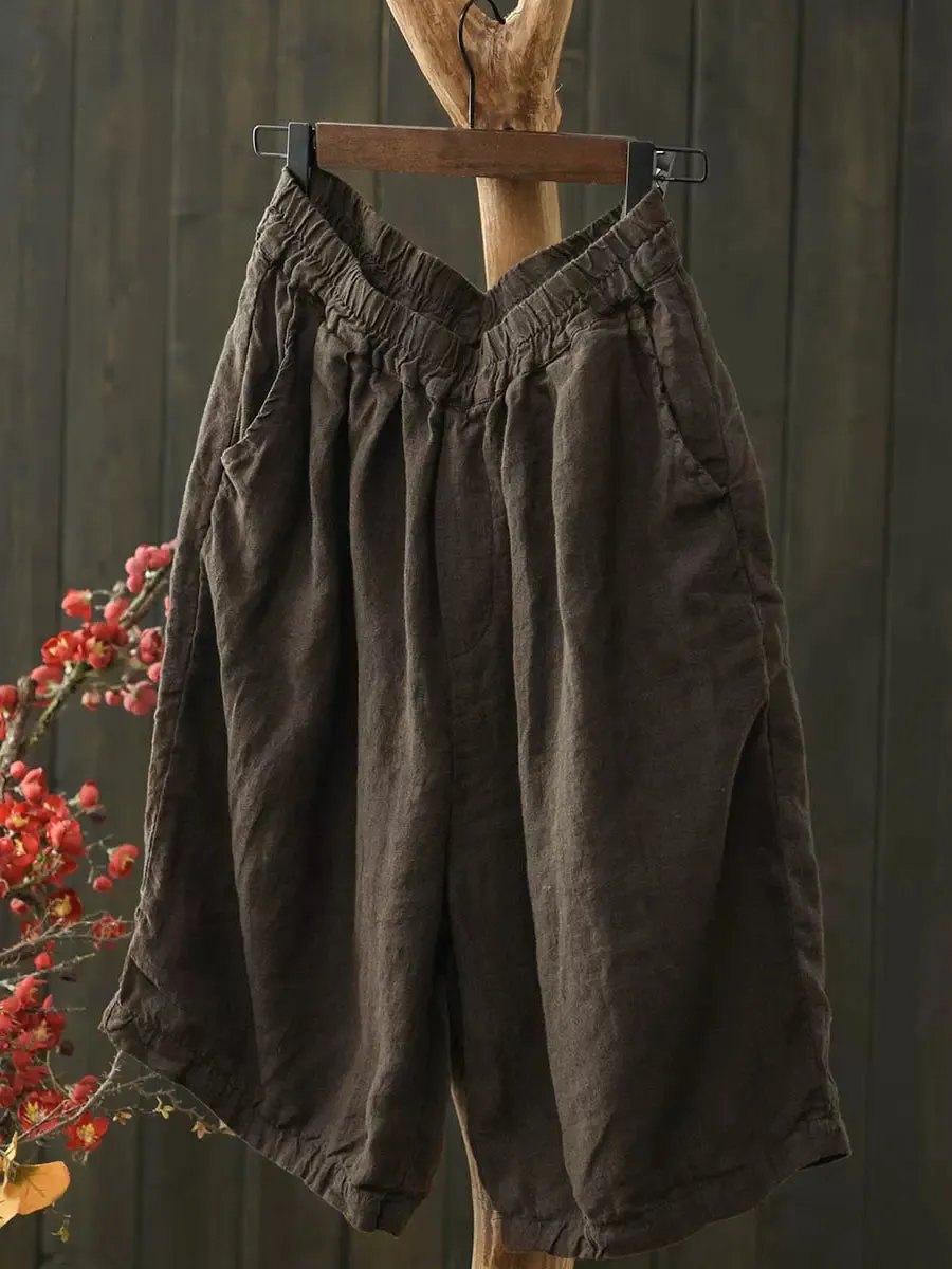 Babakud Women Summer Simple Linen Elastic-Waist Pants
