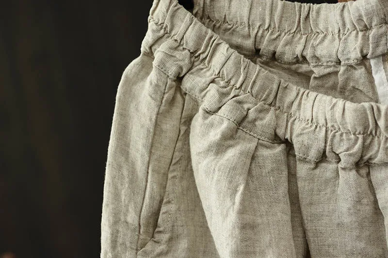 Babakud Women Summer Simple Linen Elastic-Waist Pants