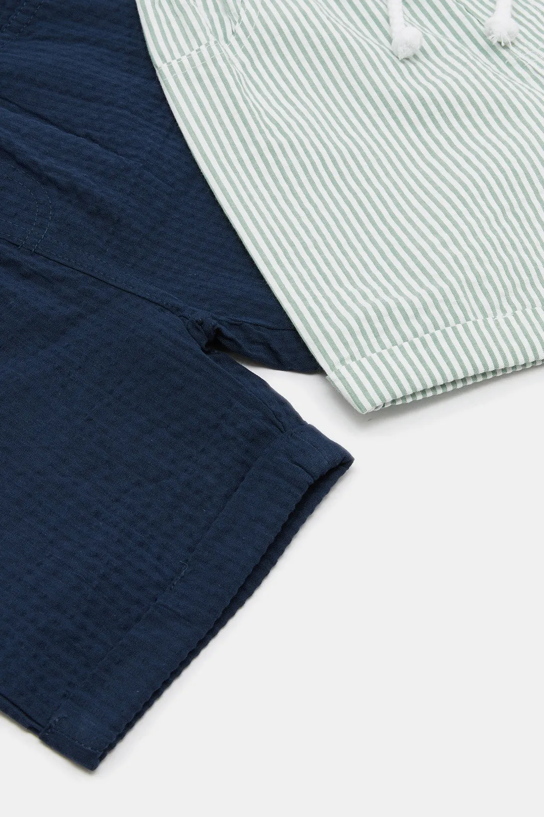 Baby Boys Green And Navy Shorts Set (Pack Of 2)