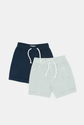 Baby Boys Green And Navy Shorts Set (Pack Of 2)