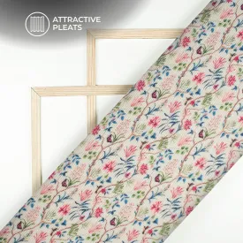 baby Pink Floral Digital Print Georgette Pleated Fabric