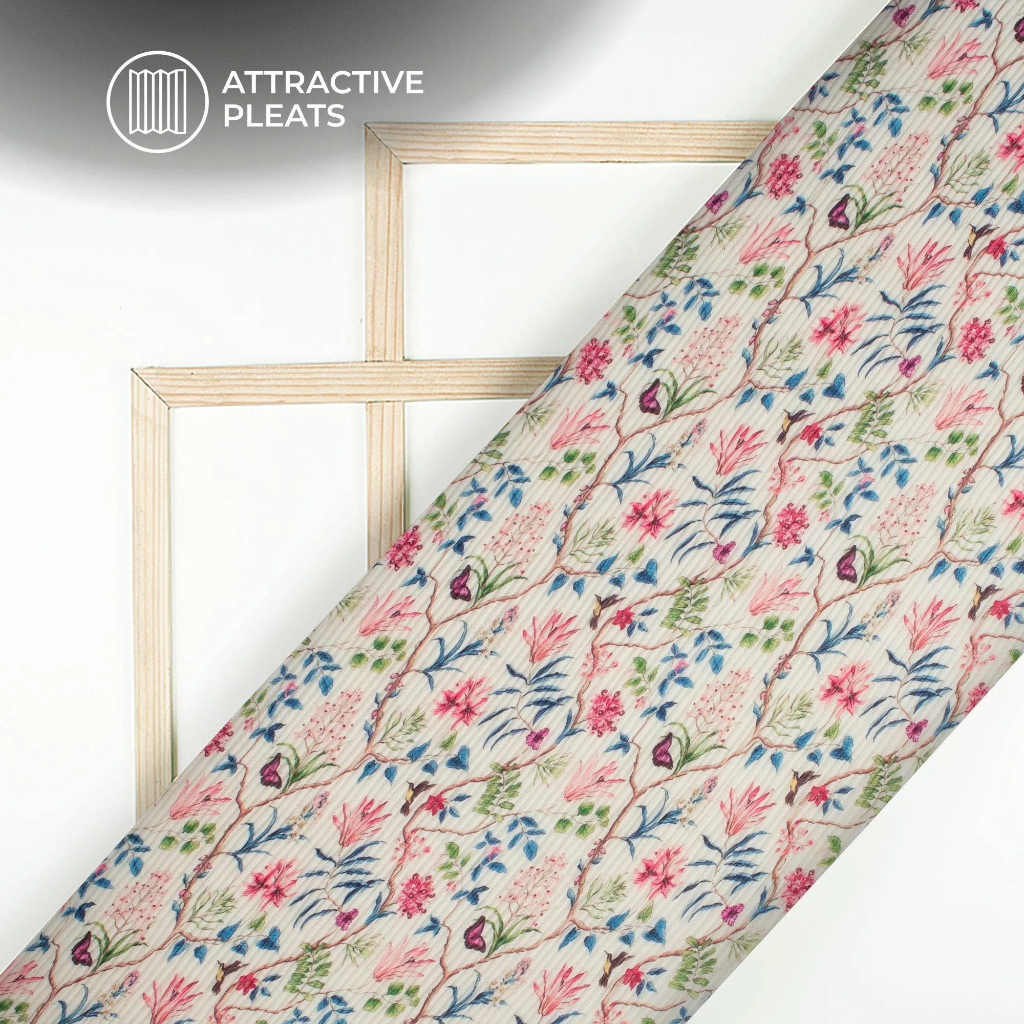 baby Pink Floral Digital Print Georgette Pleated Fabric