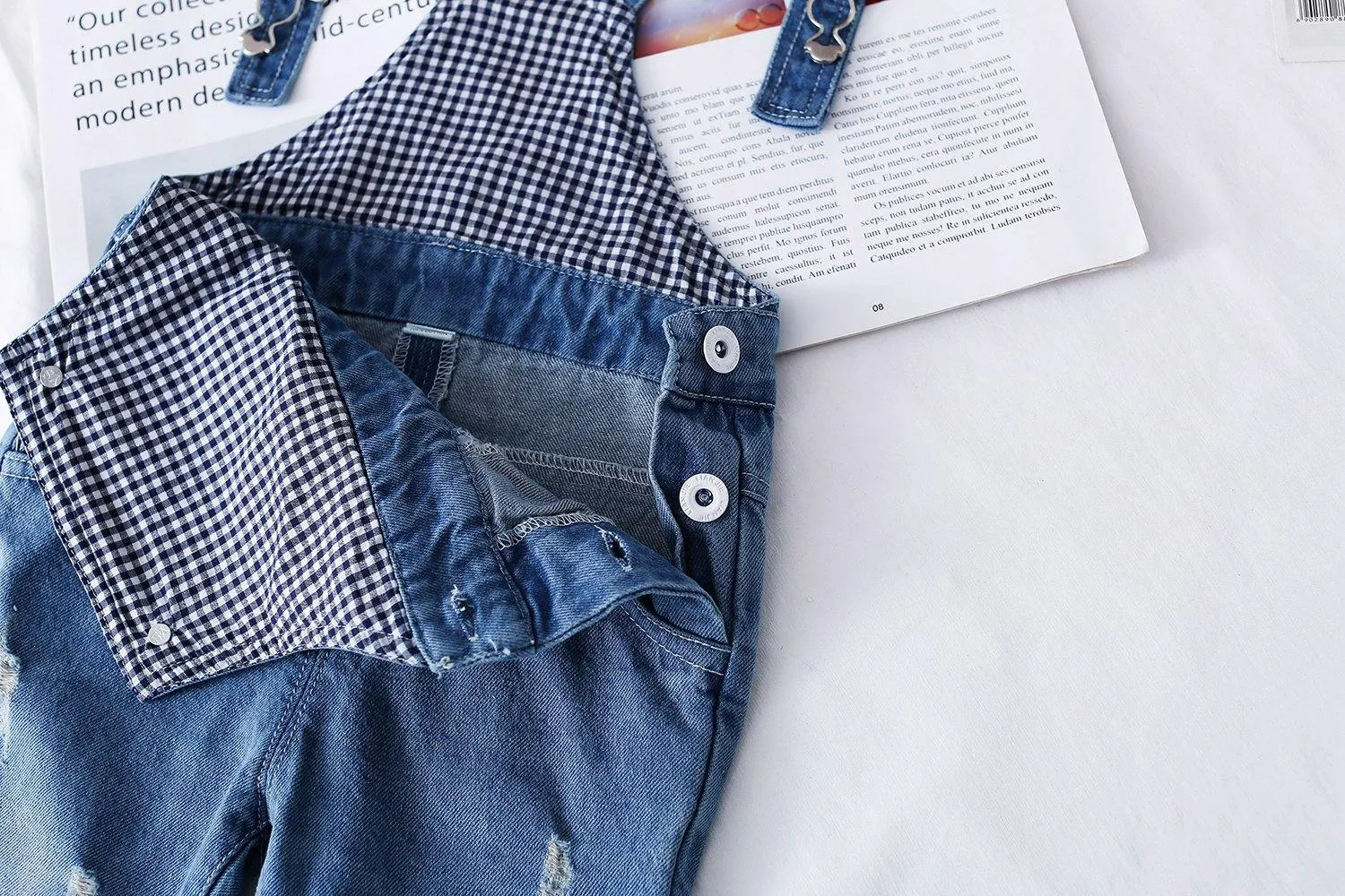 Baby Toddler Adjustable Ripped Cotton Denim Overalls