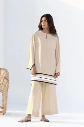 Beige Coord Set with Asymmetrical Hem
