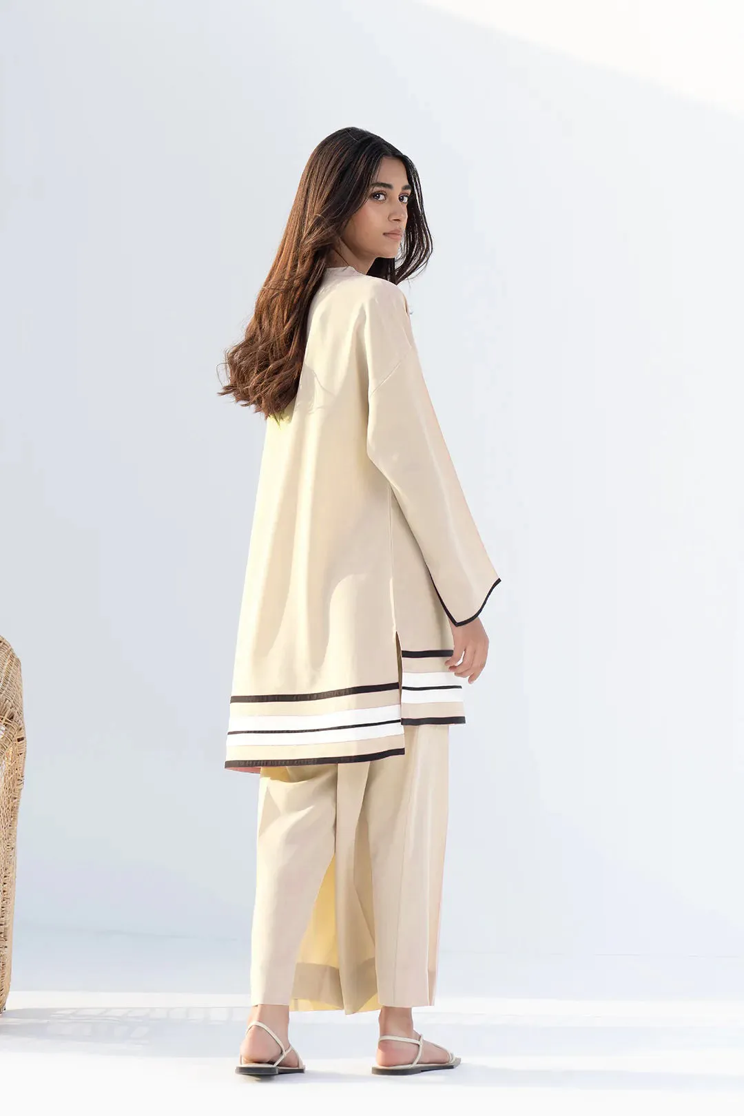 Beige Coord Set with Asymmetrical Hem
