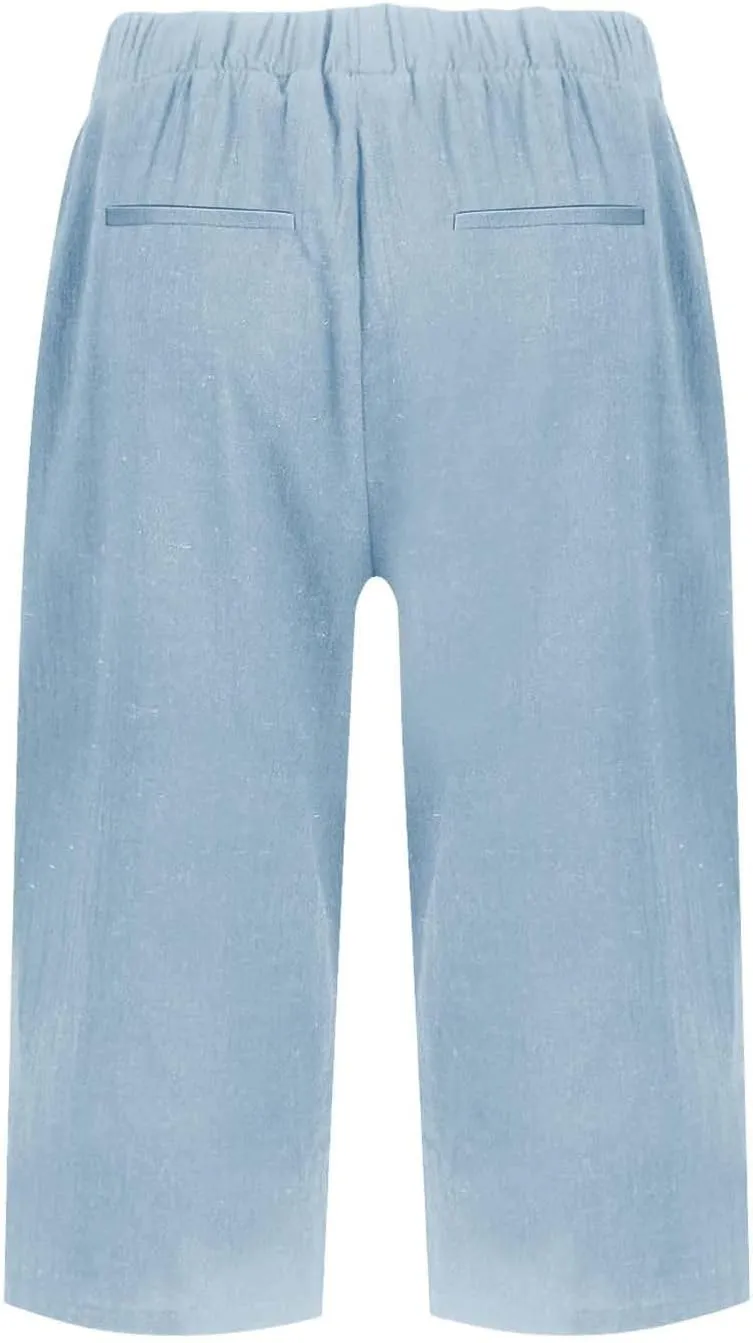 Bermuda Shorts for Women Knee Length Casual Summer Linen Capri Pants Lightweight Beach Vacation Pant with Pockets