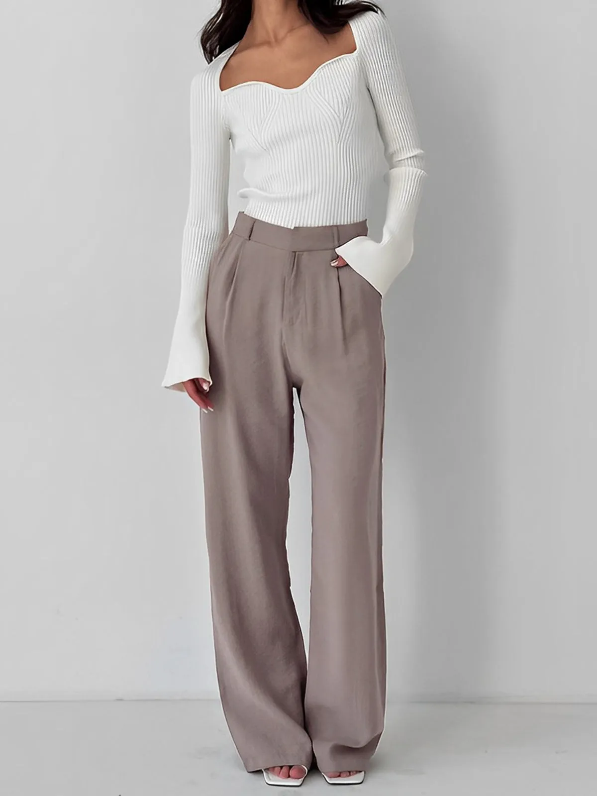 BerryBetty - Business Casual Pleat Wide Leg Dress Pants