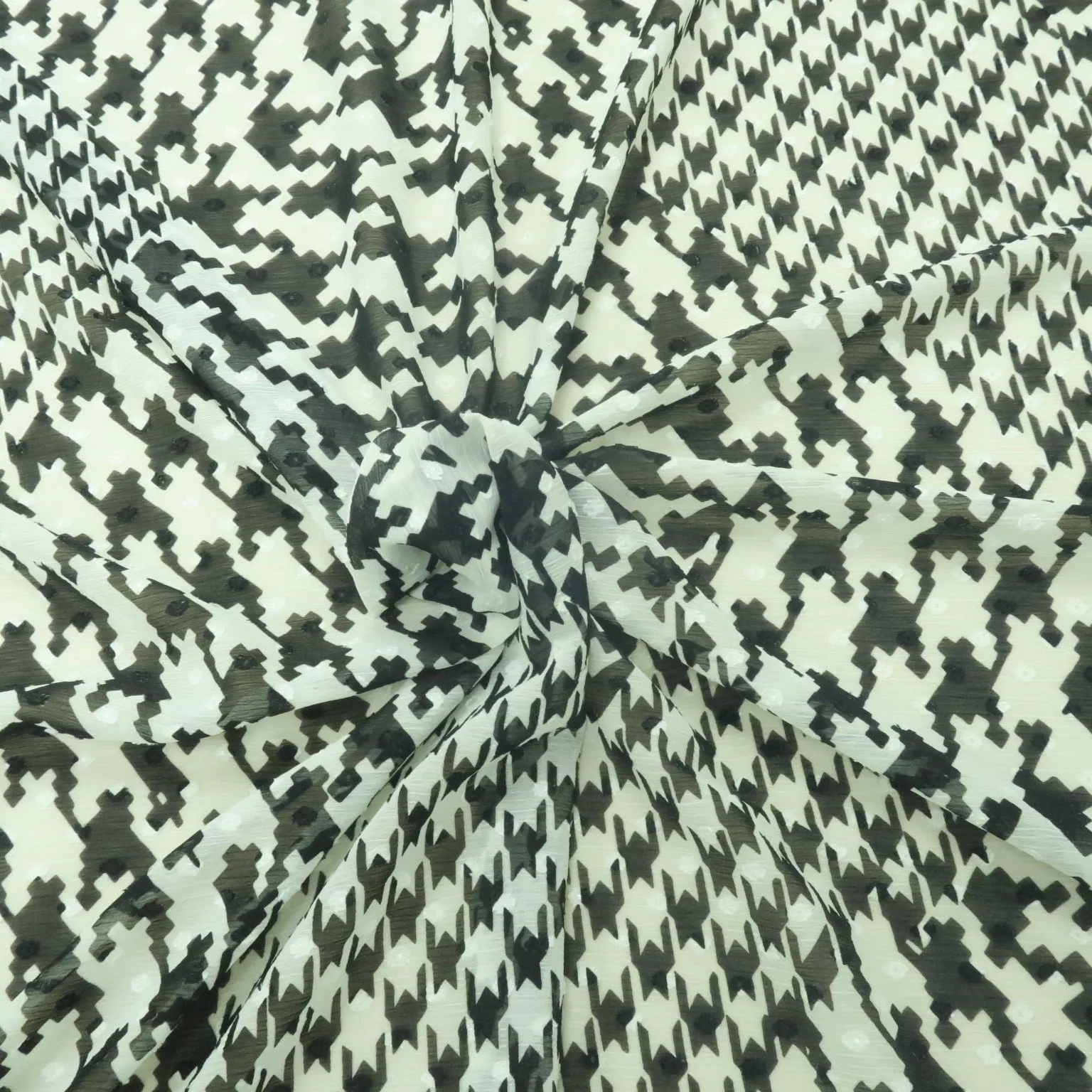 Black and White Houndstooth Sheer Chiffon Polyester Fabric